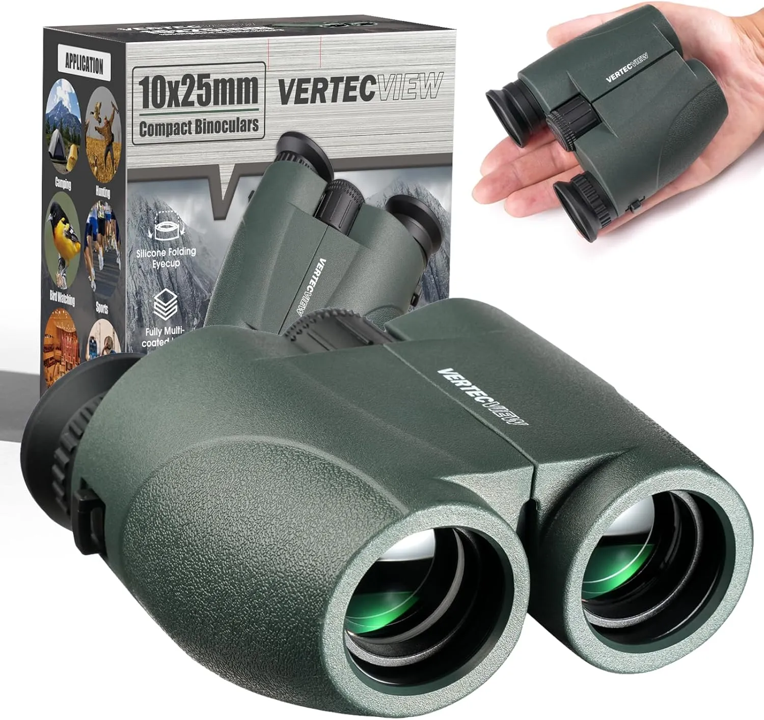 10x25 Binoculars, Compact Binoculars for Adults; high Powered, Smooth Focus, Water Resistant, HD Optical, Excellent Choice for Bird Watching, Concert, Sports & Travel; Lightweight 246g.