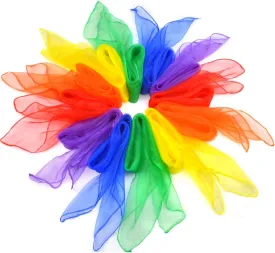 12pcs Square Juggling Silk Dance Scarves Magic Tricks Performance Props Accessories Movement Scarves Rhythm Band Scarf 24 by 24 Inches 6 Colors