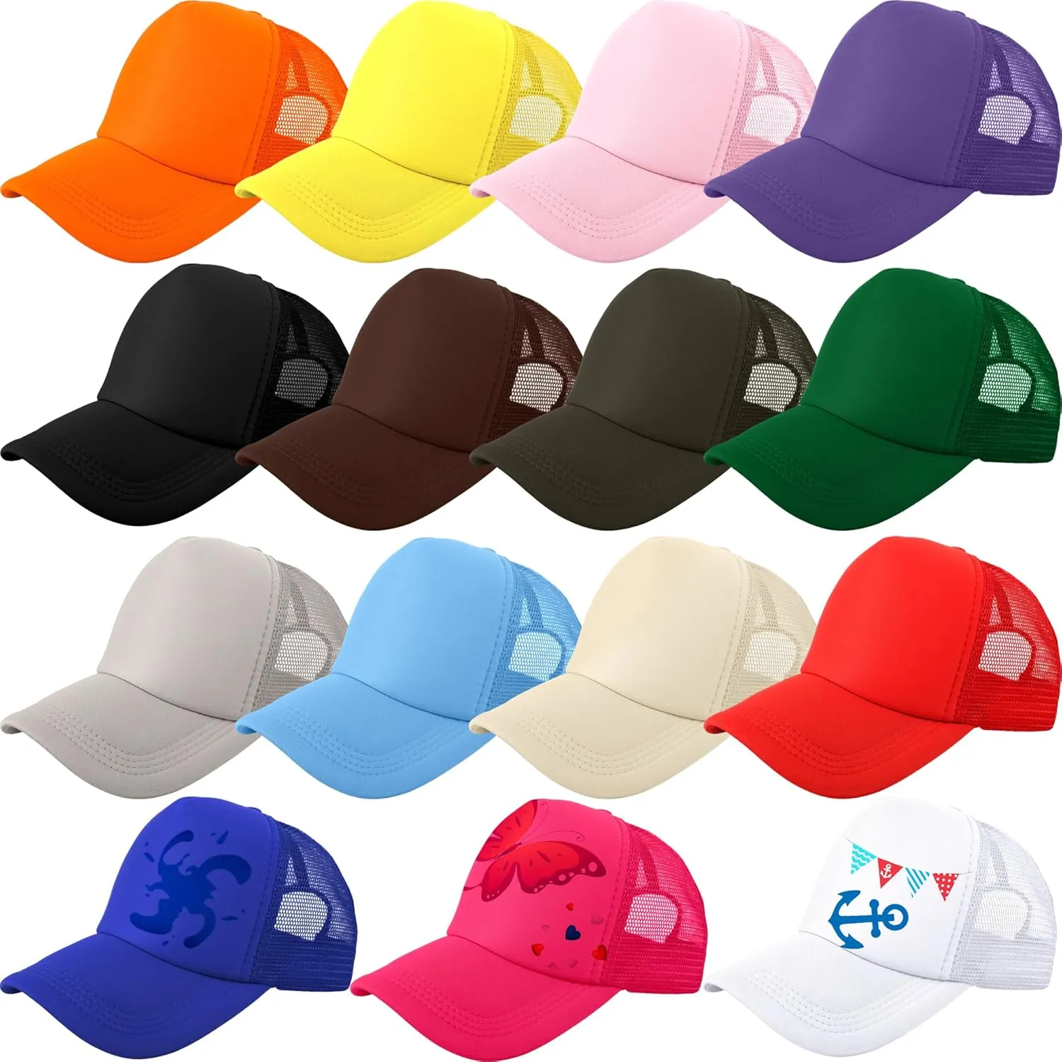15 Pack Kids DIY Trucker Hats Bulk Summer Mesh Baseball Cap Blank Sublimation Trucker Cap for Child Summer