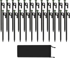 24Pcs Tent Stakes, 12in Heavy Duty Tent Stakes with Storage Pouch, Dia 0.35" Forged Steel Stakes for Tent Used on Rocks, Grassland, Snowfield(24Pcs 12in Stakes)