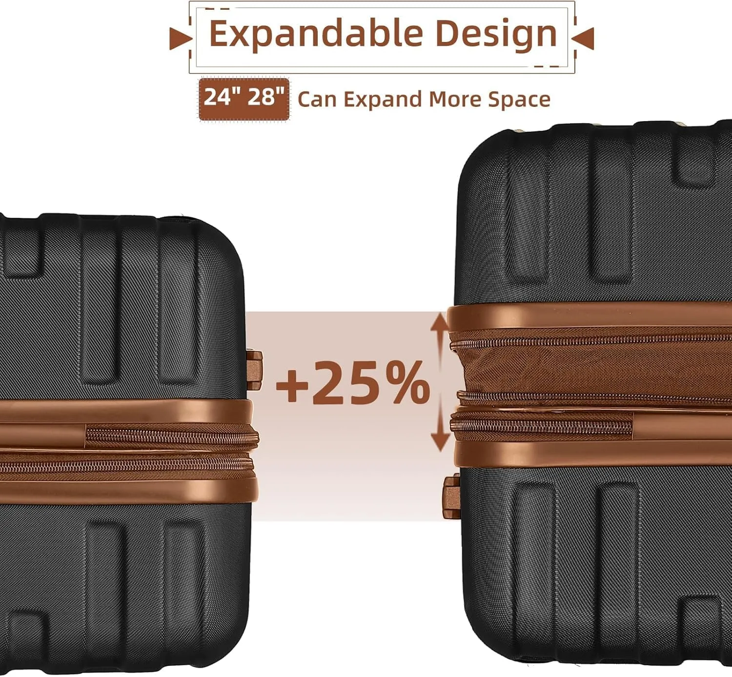 6 Piece Luggage Sets, Carry On Luggage Set with Travel Bag & Toiletry Bag, Expandable ABS Suitcase with Double Spinner Wheels, Checked Hardshell Suitcase 18/20/24/28in for Women Girl, Black