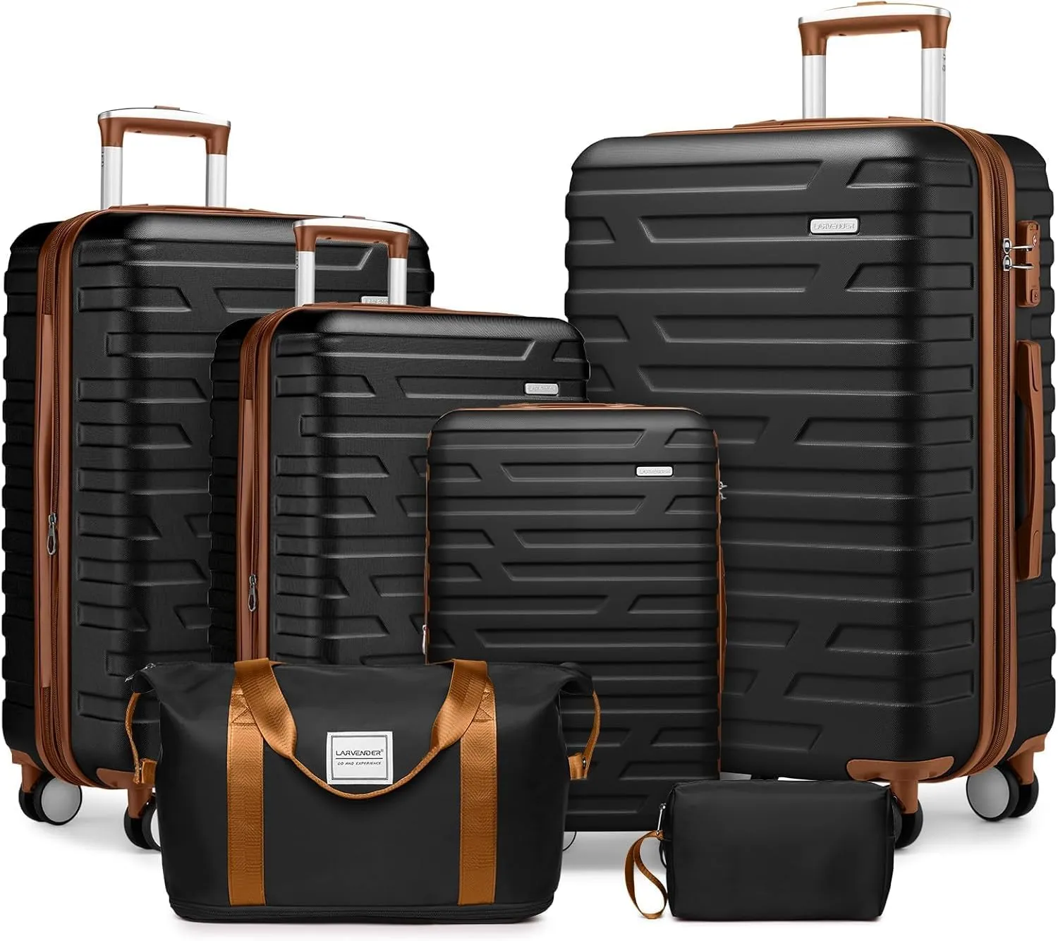 6 Piece Luggage Sets, Carry On Luggage Set with Travel Bag & Toiletry Bag, Expandable ABS Suitcase with Double Spinner Wheels, Checked Hardshell Suitcase 18/20/24/28in for Women Girl, Black