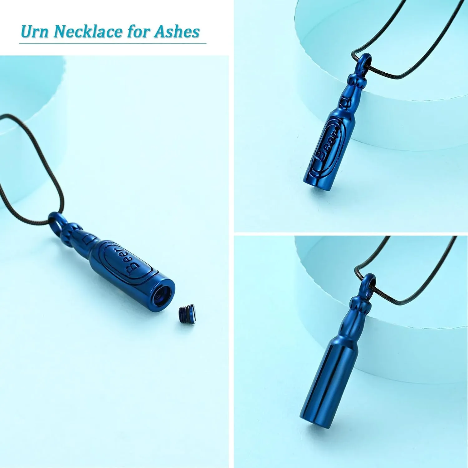 Beer Bottle Urn Necklace for Ashes Bar Cremation Jewelry for Women Men Stainless Steel Memorial Necklaces Ash Pendant for Human Pets Keepsake Jewelry for Loved Ones with Fill Tool