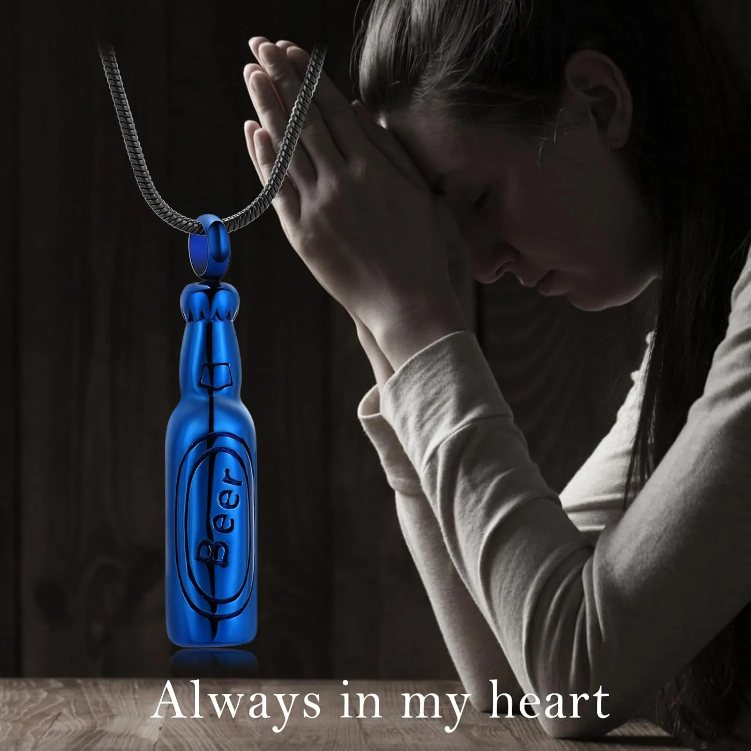 Beer Bottle Urn Necklace for Ashes Bar Cremation Jewelry for Women Men Stainless Steel Memorial Necklaces Ash Pendant for Human Pets Keepsake Jewelry for Loved Ones with Fill Tool