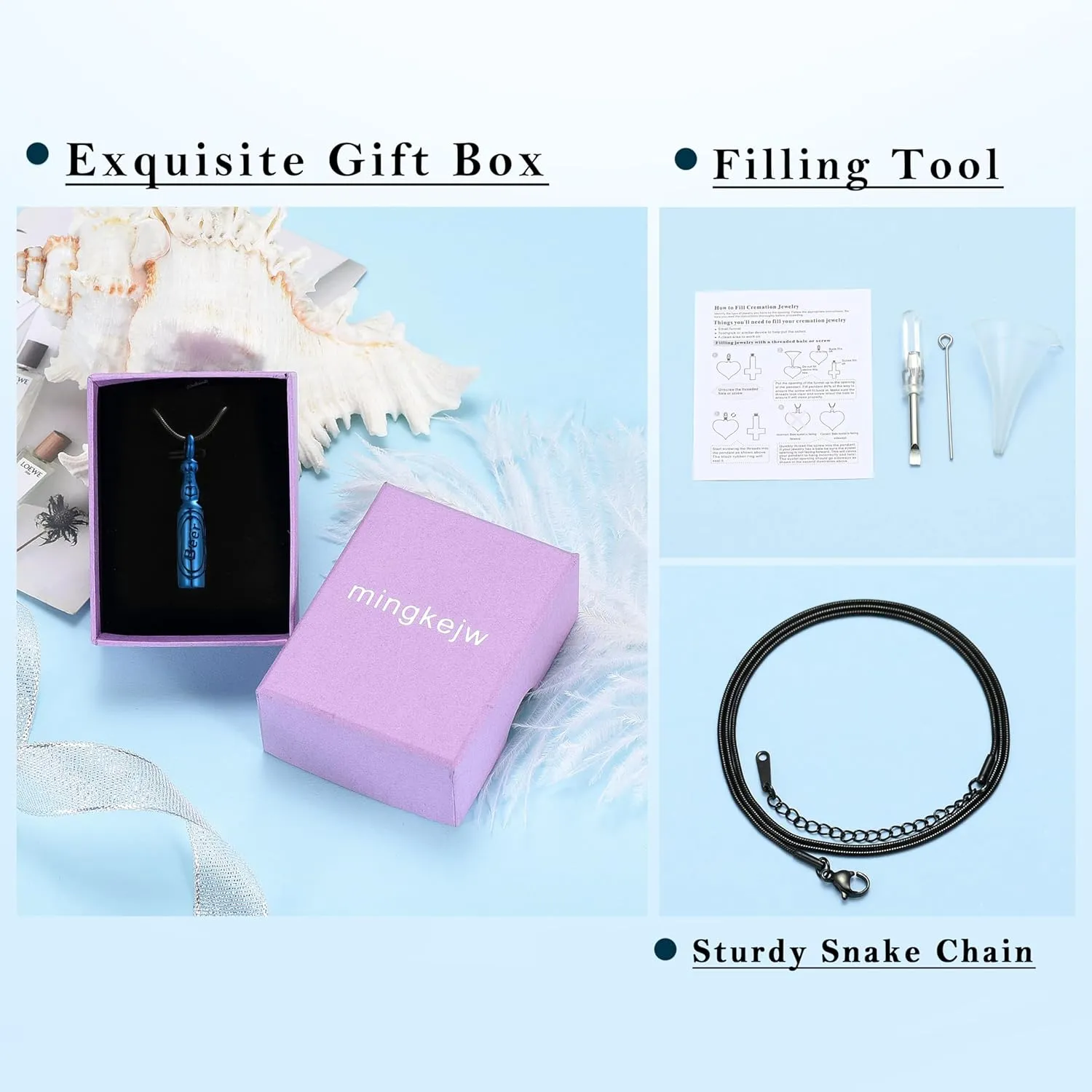 Beer Bottle Urn Necklace for Ashes Bar Cremation Jewelry for Women Men Stainless Steel Memorial Necklaces Ash Pendant for Human Pets Keepsake Jewelry for Loved Ones with Fill Tool