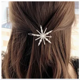 Boho Pearl Crystal Hairclip Barrette Snowflake Hair Barrette Pin Gold Cz Star Bobby Pin Clips Vintage Pearl Side Clip Hairpin Decorative Hair Accessories for Women and Teen Girl Headdress (Gold)