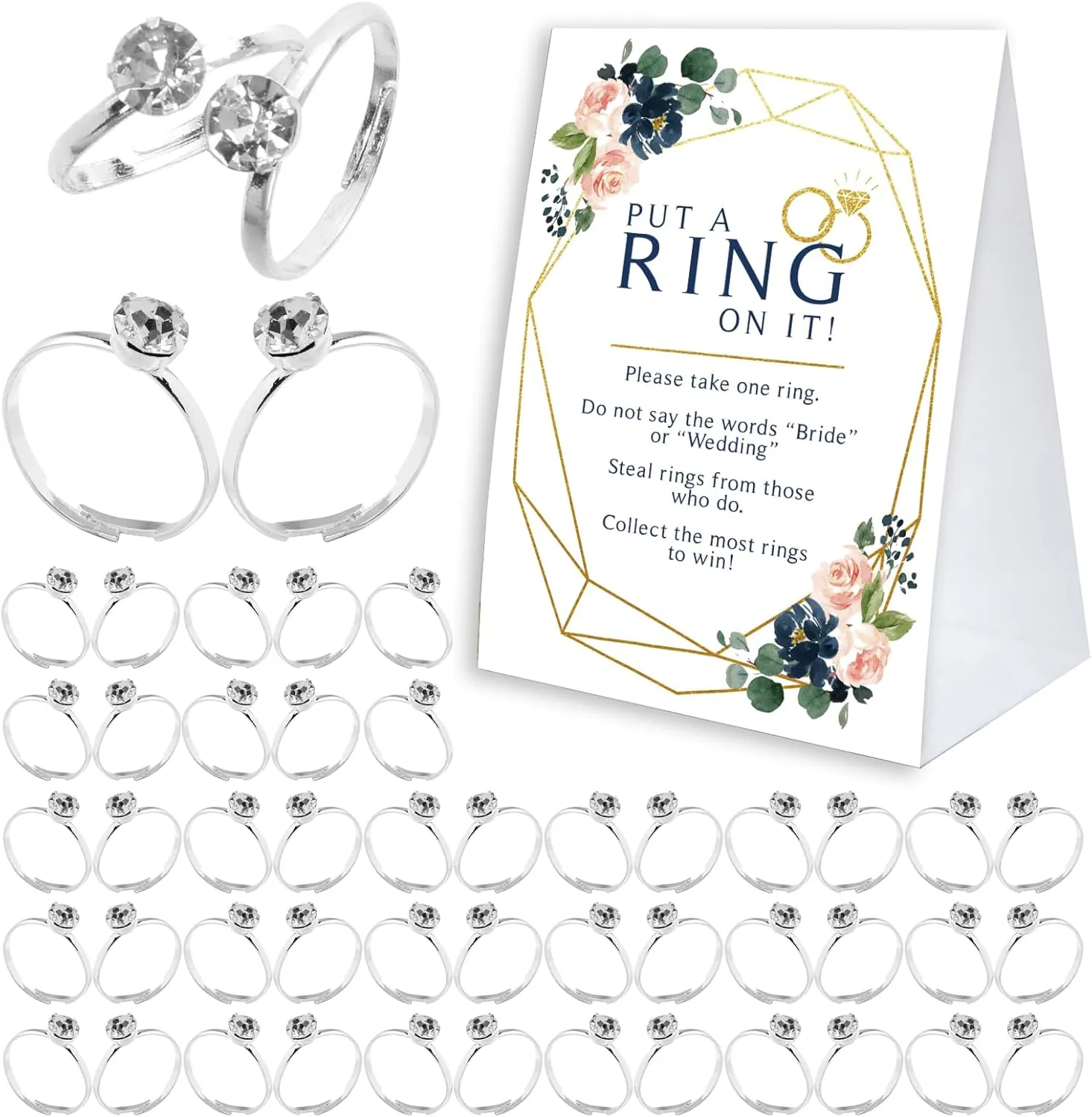 Bridal Shower Ring Game, Put a Ring On It Bridal Shower Game with 50 Fake Rings, Bridal Shower Decorations, Wedding Game, Bachelorette Hens Party Game for Guests - RG12