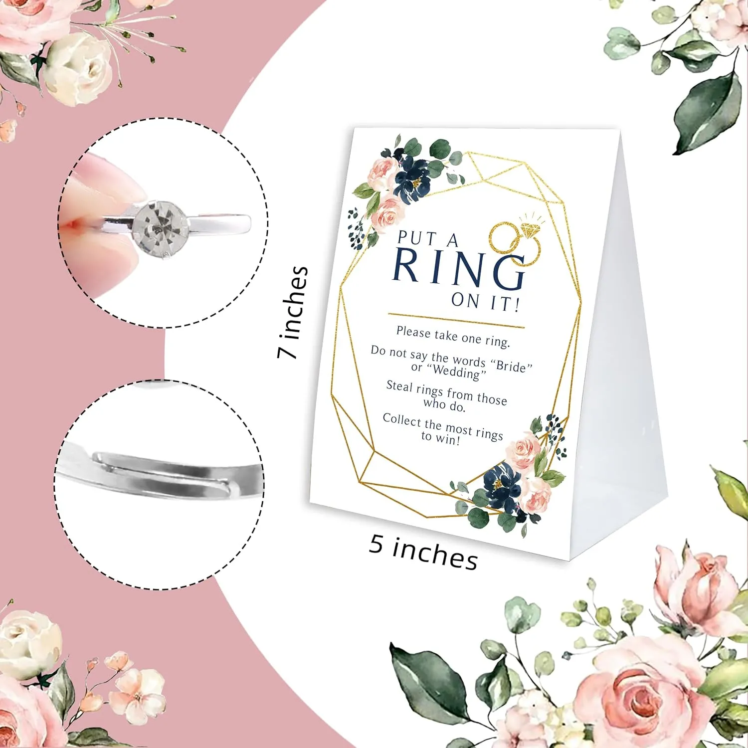 Bridal Shower Ring Game, Put a Ring On It Bridal Shower Game with 50 Fake Rings, Bridal Shower Decorations, Wedding Game, Bachelorette Hens Party Game for Guests - RG12