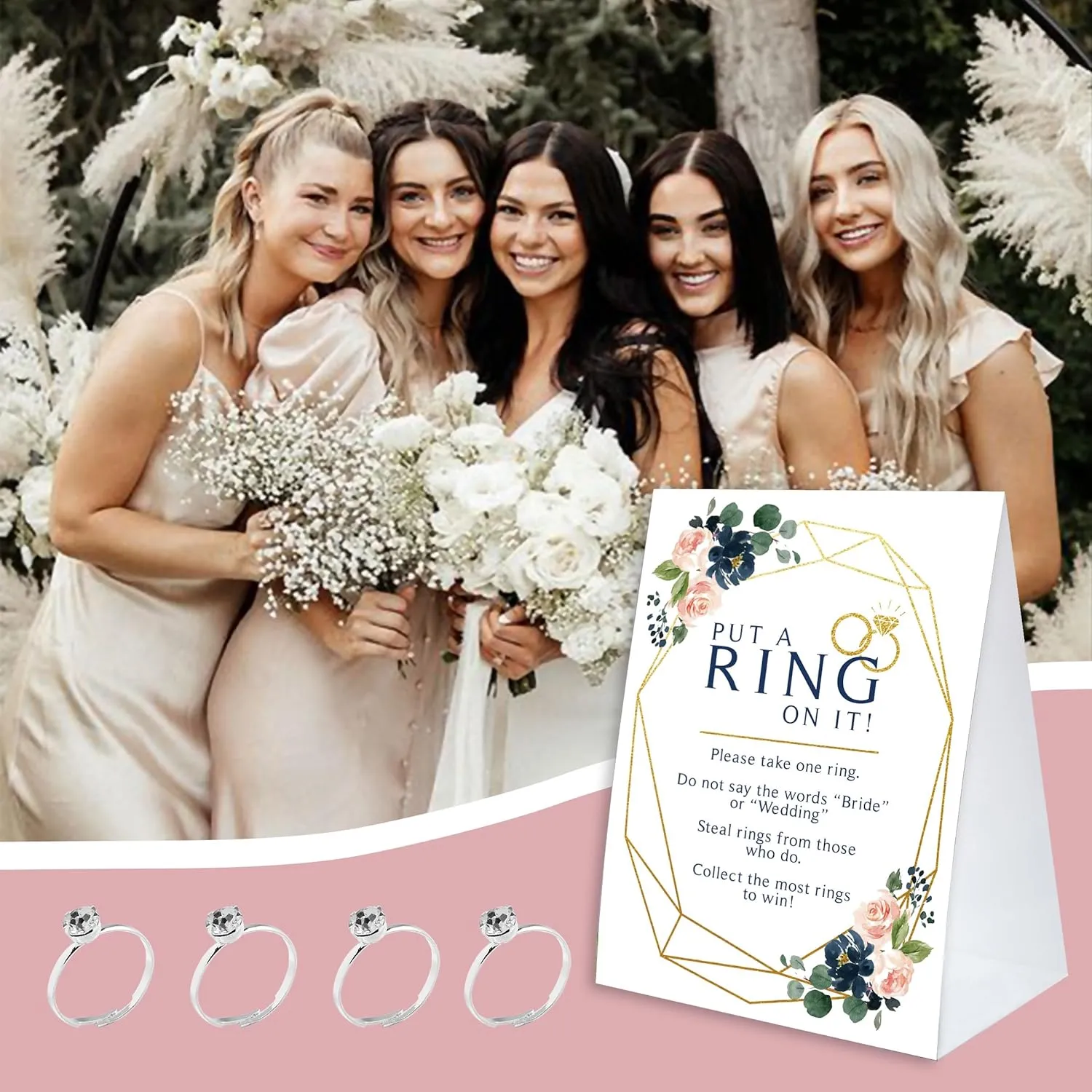 Bridal Shower Ring Game, Put a Ring On It Bridal Shower Game with 50 Fake Rings, Bridal Shower Decorations, Wedding Game, Bachelorette Hens Party Game for Guests - RG12