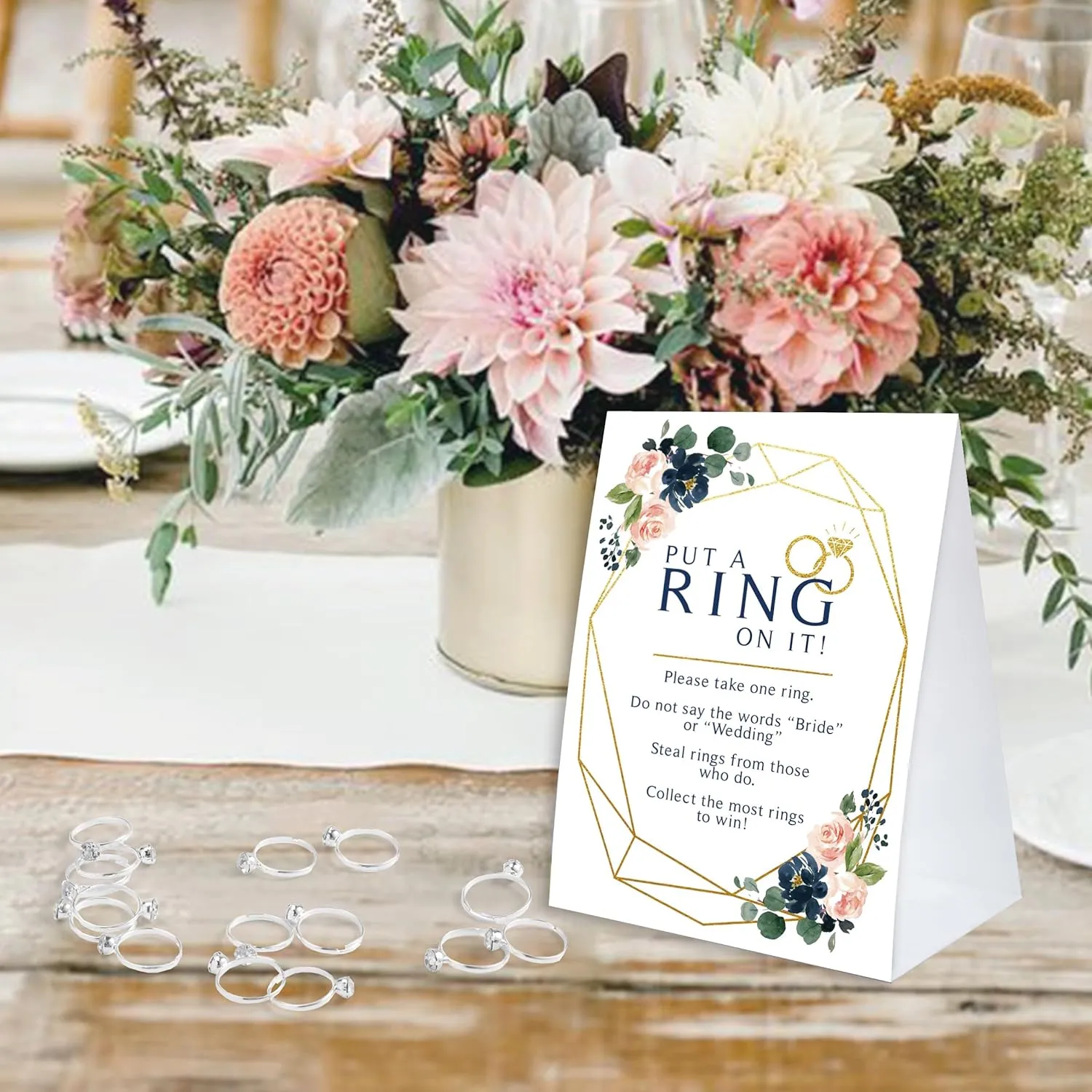 Bridal Shower Ring Game, Put a Ring On It Bridal Shower Game with 50 Fake Rings, Bridal Shower Decorations, Wedding Game, Bachelorette Hens Party Game for Guests - RG12
