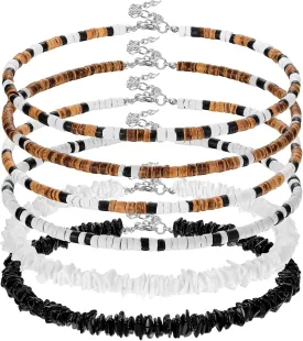 Bucherry 6 Pcs Puka Shell Necklace Summer Beach Surfer Necklace Hawaiian Seashell Bead Choker for Men Women Jewelry with Extended Chain