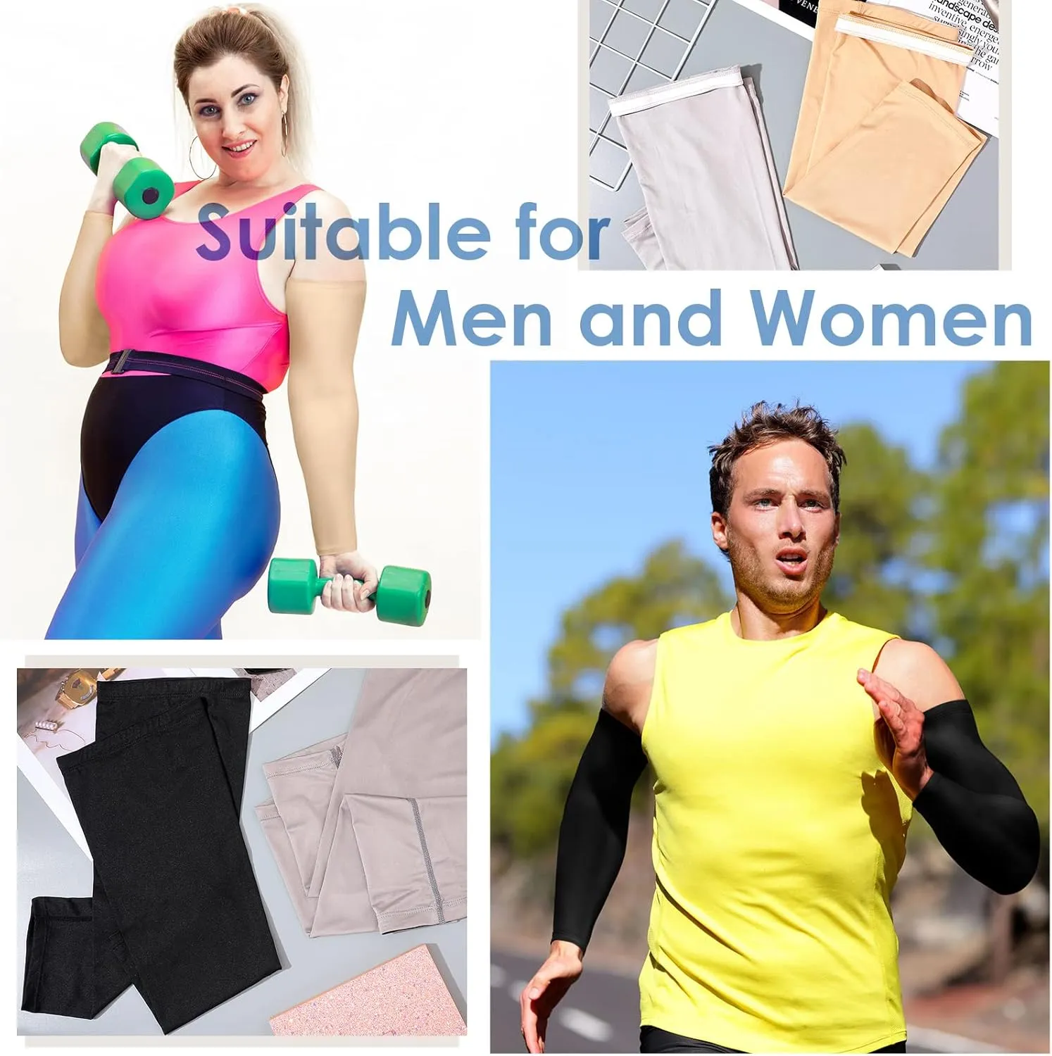 Chuarry 4 Pairs Plus Size Arm Sleeves for Women Men UV Sun Protection Cooling Ice Silk Arm Wraps for Flabby Arms