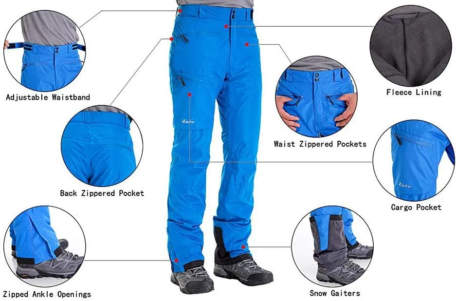 clothin Men's Insulated Ski Pant Fleece-Lined Waterproof Snow Pants