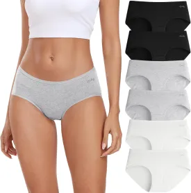 coskefy Womens Underwear Cotton Hipster Panties Low Rise Breathable Ladies Bikini Undies 6 Packs