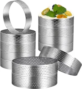 DATANYA 12Pack Tart Rings Perforated Tart Ring, Stainless Steel Cake Rings 4 Inch Round Mousse Ring Molds for Baking Cooking Dessert, small fruit tartet crust