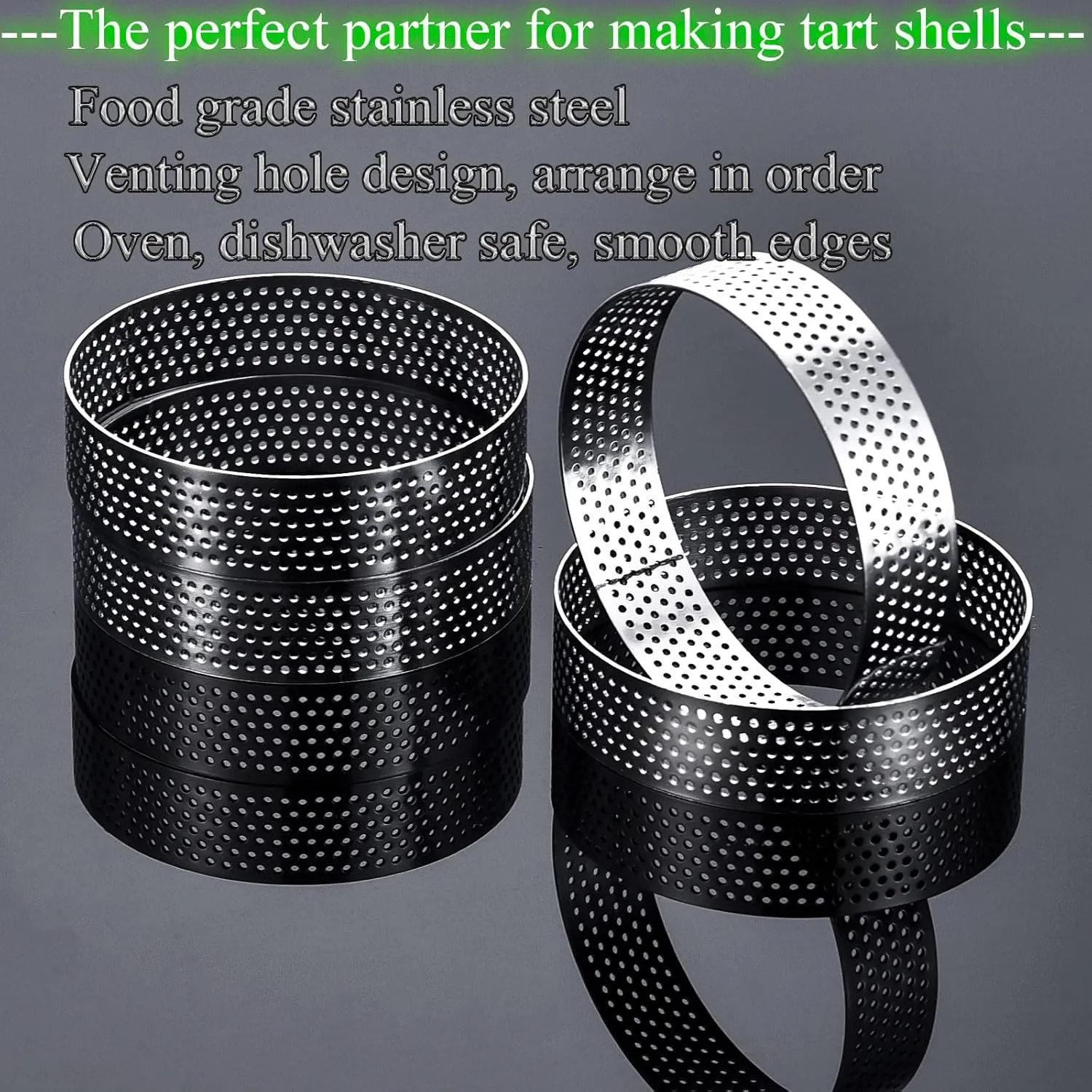 DATANYA 12Pack Tart Rings Perforated Tart Ring, Stainless Steel Cake Rings 4 Inch Round Mousse Ring Molds for Baking Cooking Dessert, small fruit tartet crust