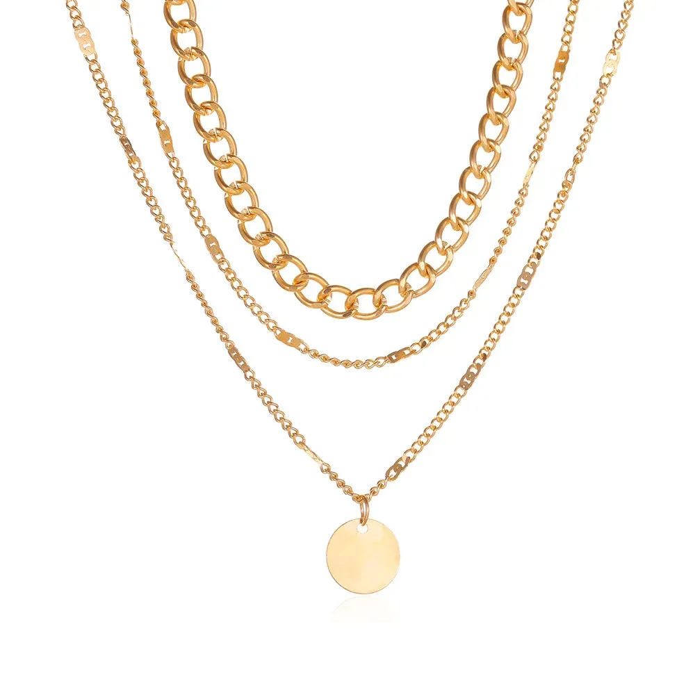European Personality Metal Clavicle Retro Geometric Disc Wafer Gift Necklake