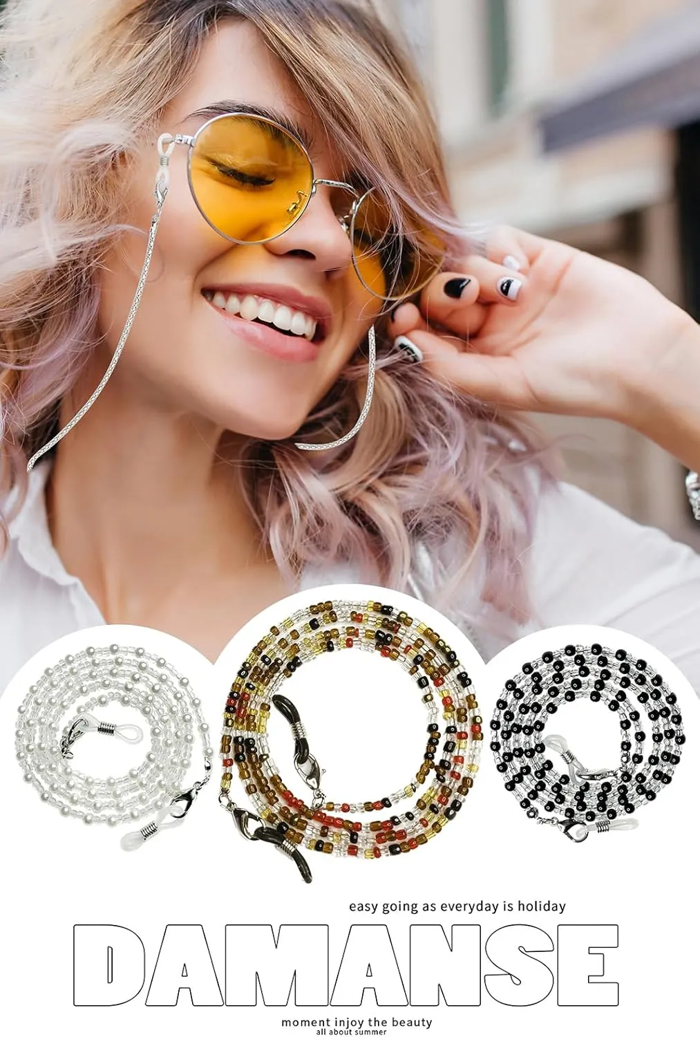 Eyeglass Chain,8 Pcs Beaded Eye Glasses Strap Holders around Neck For Women