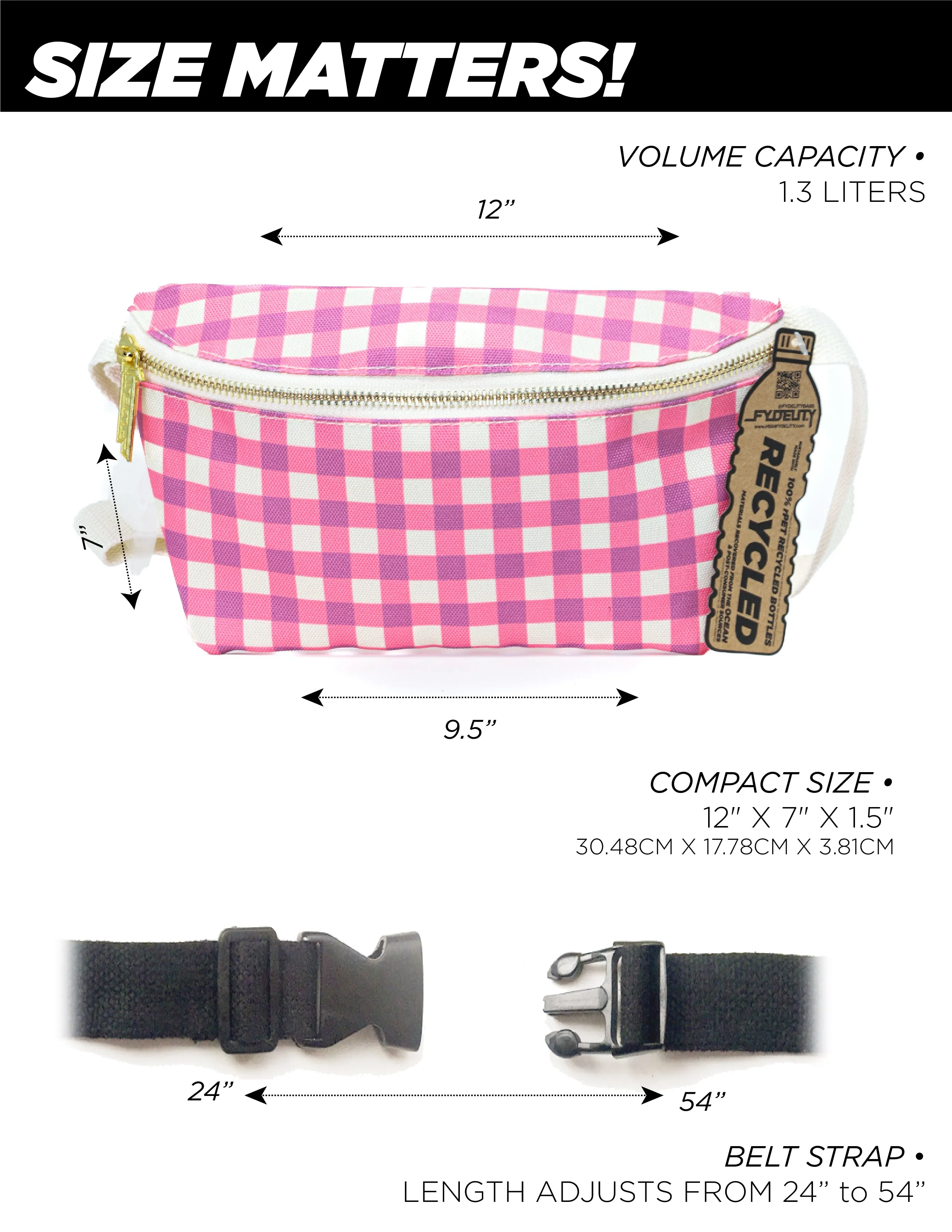 Fanny Pack | Slim | Recycled RPET | Gingham Pink