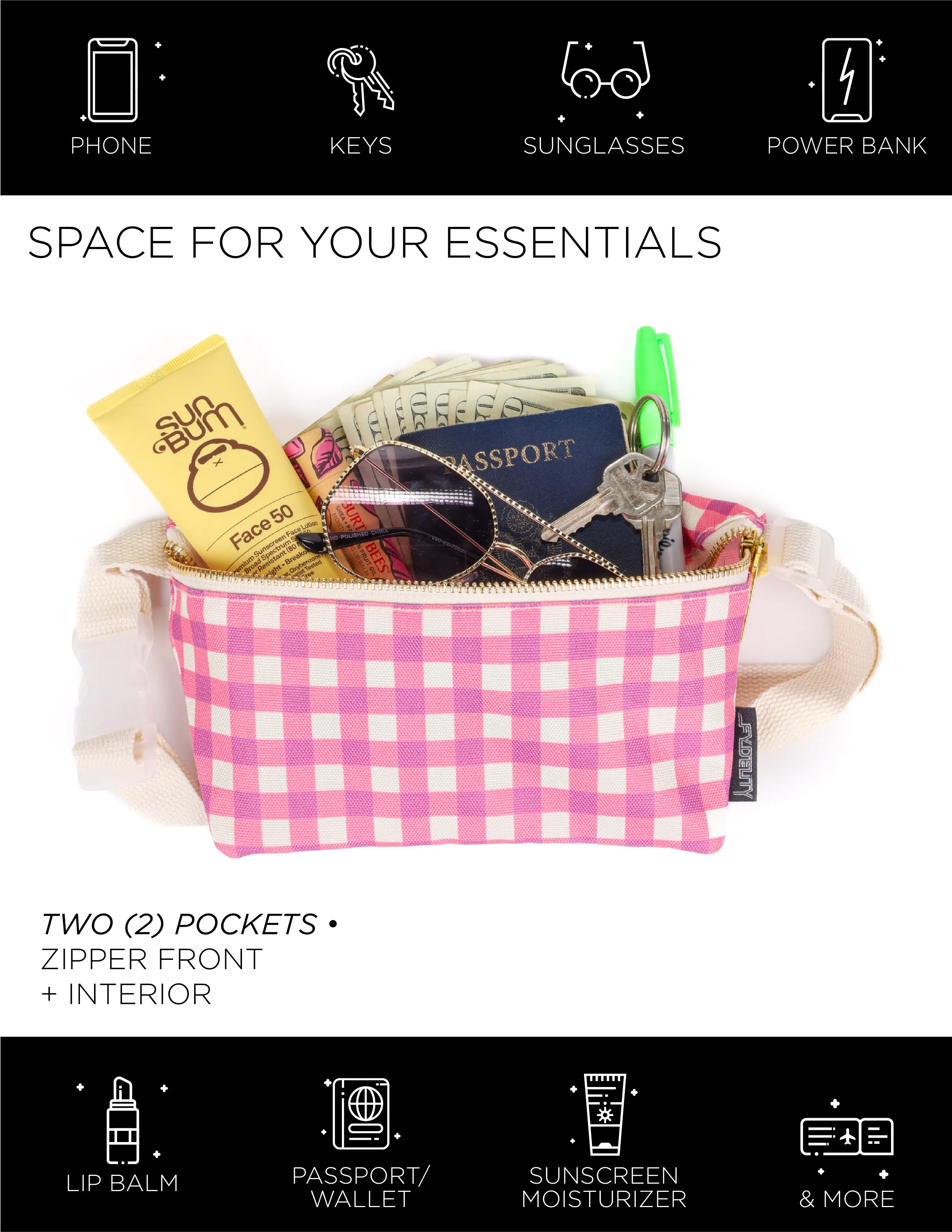 Fanny Pack | Slim | Recycled RPET | Gingham Pink