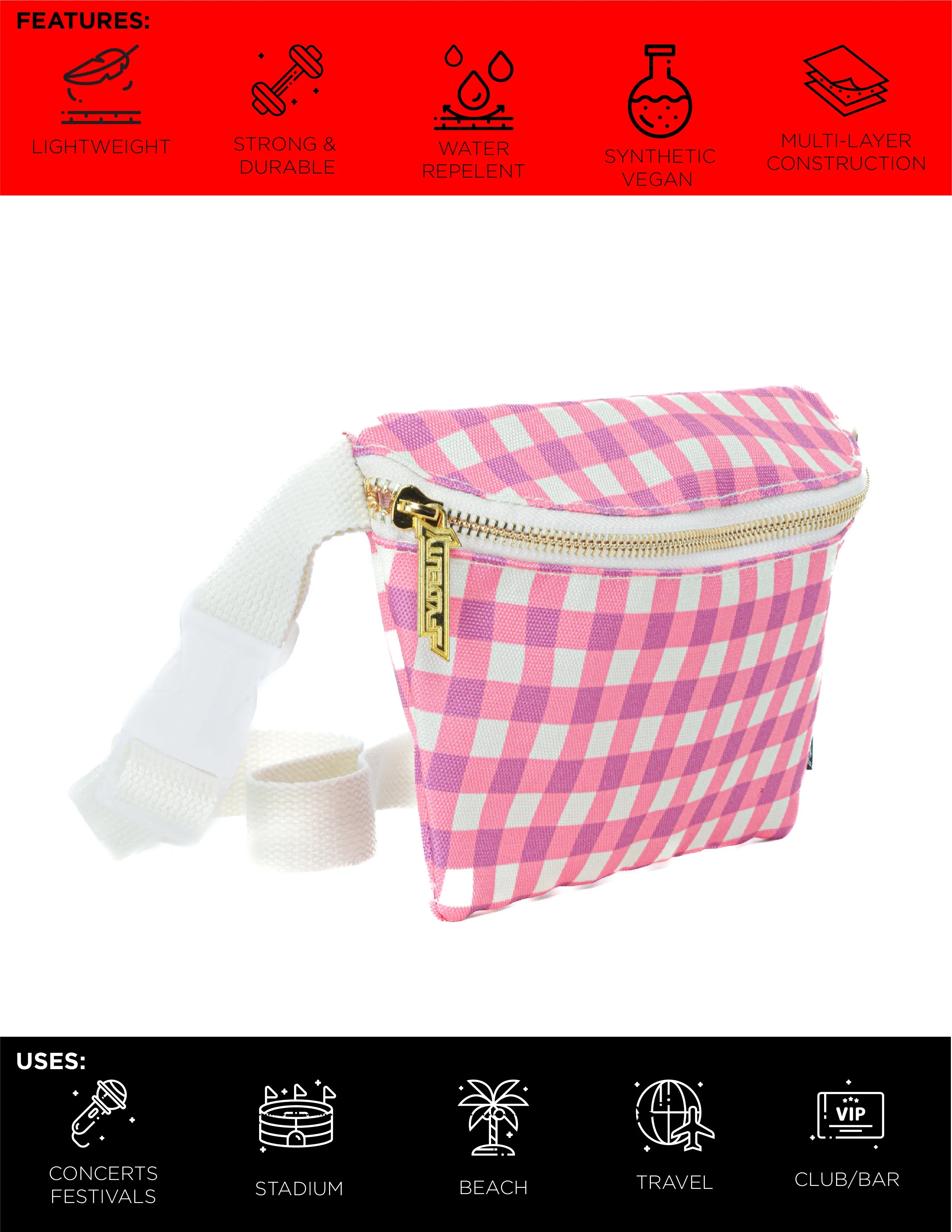 Fanny Pack | Slim | Recycled RPET | Gingham Pink