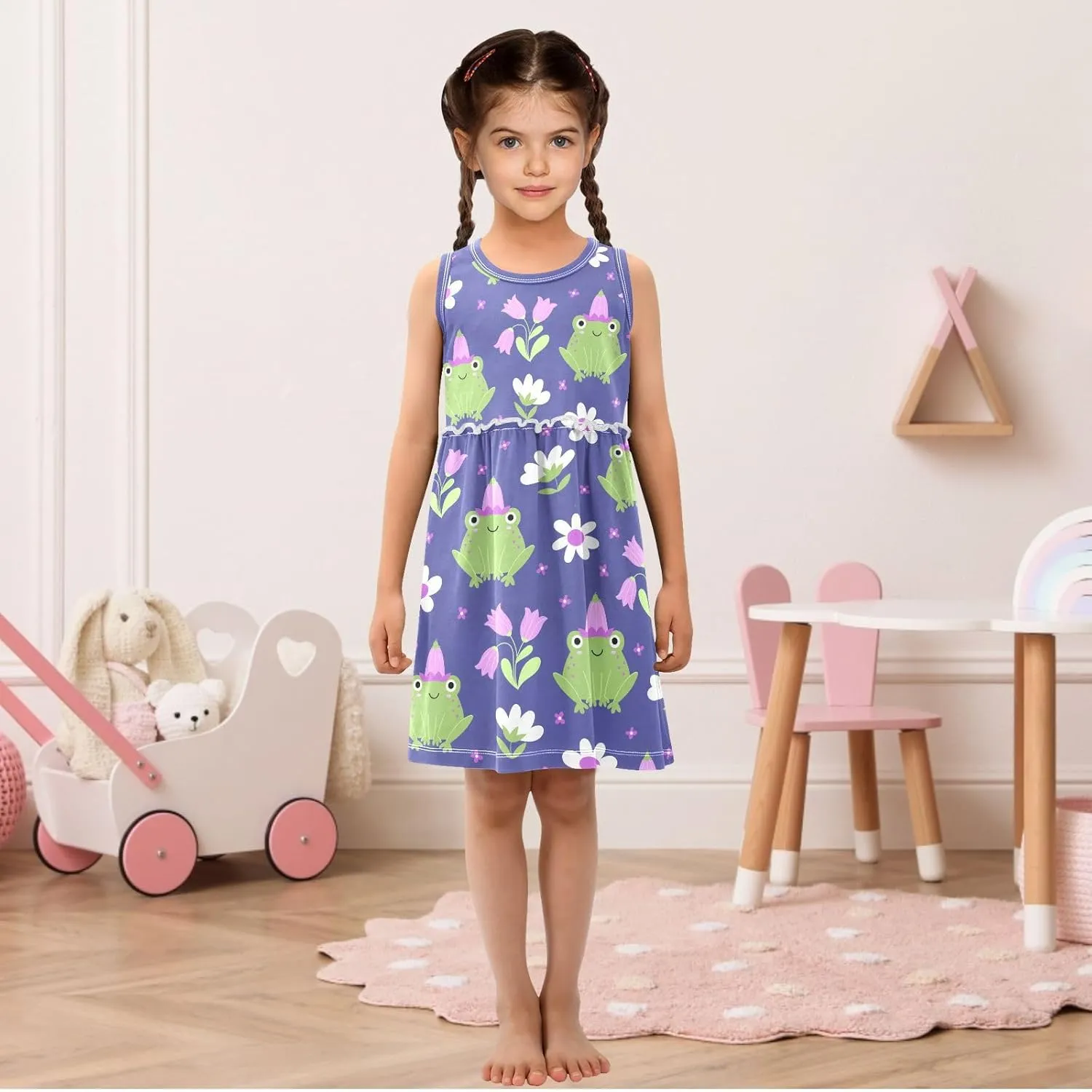 Fashion Girls Dress Cute Pattern Sleeveless Summer Casual Sundress A-line Dress 2T-8Y