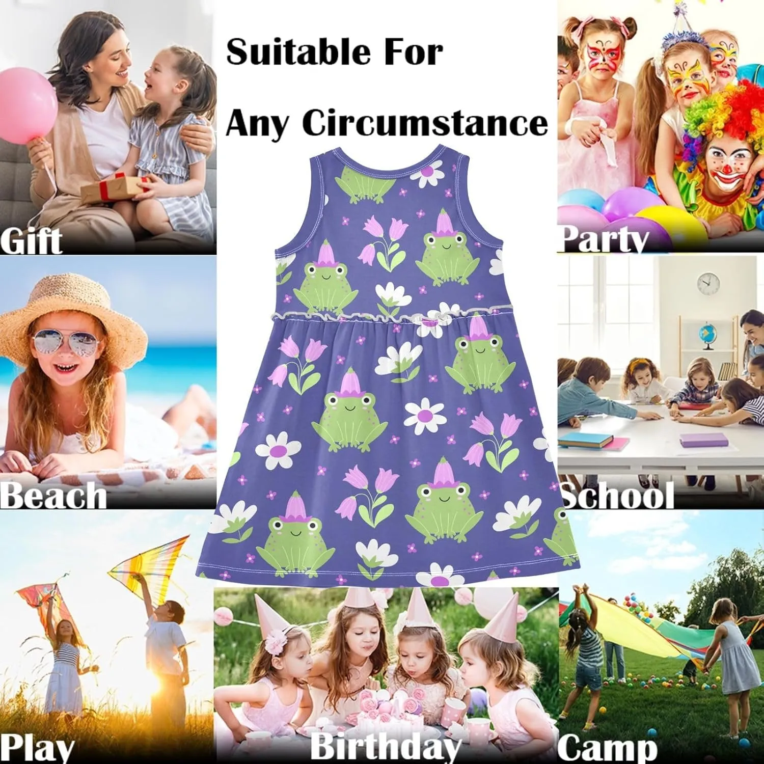 Fashion Girls Dress Cute Pattern Sleeveless Summer Casual Sundress A-line Dress 2T-8Y