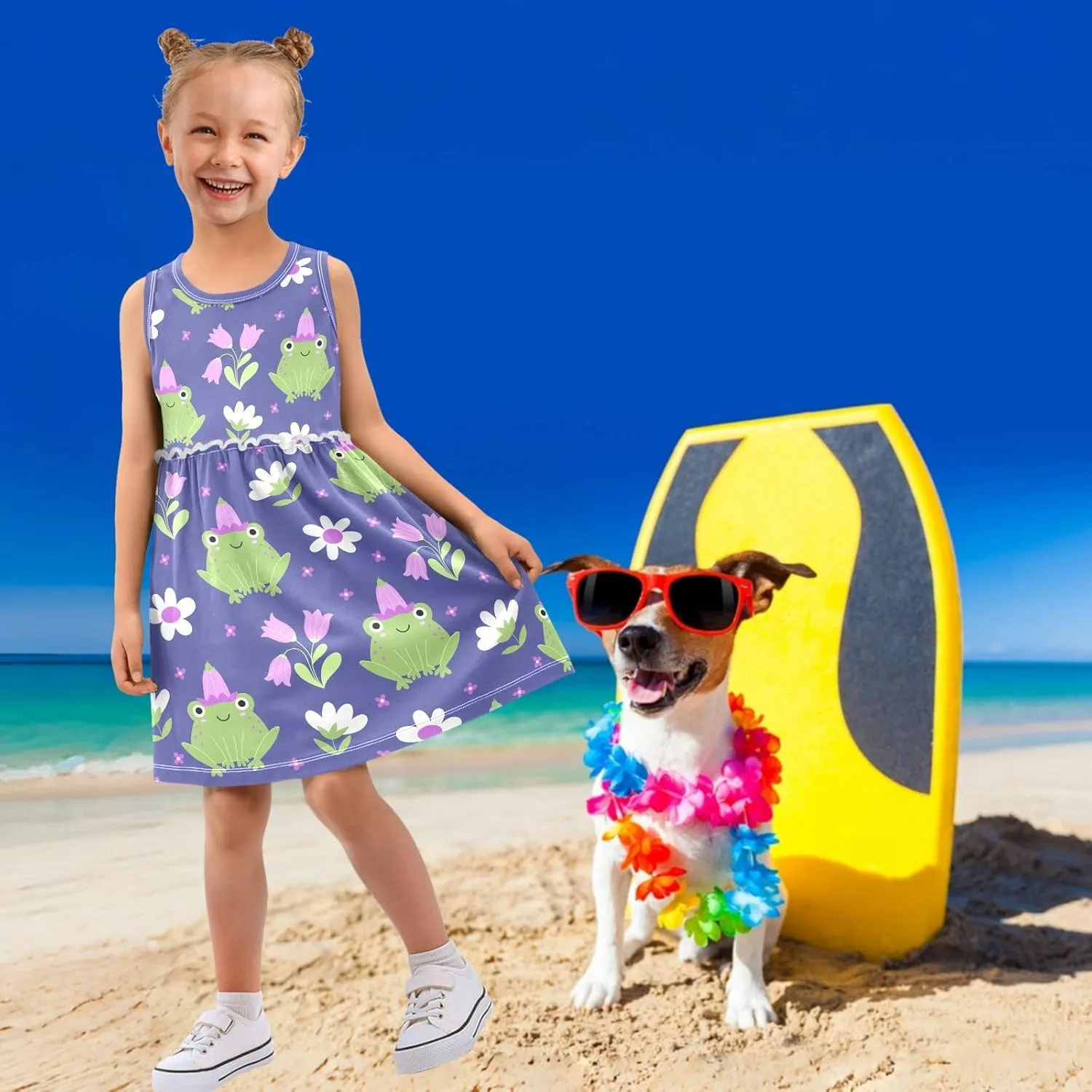 Fashion Girls Dress Cute Pattern Sleeveless Summer Casual Sundress A-line Dress 2T-8Y