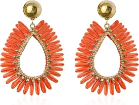 GBAHFY Rattan Summer Straw Earrings for Women Tassel Woven Bohemian Earring Wicker Braid Hoop Drop Earring