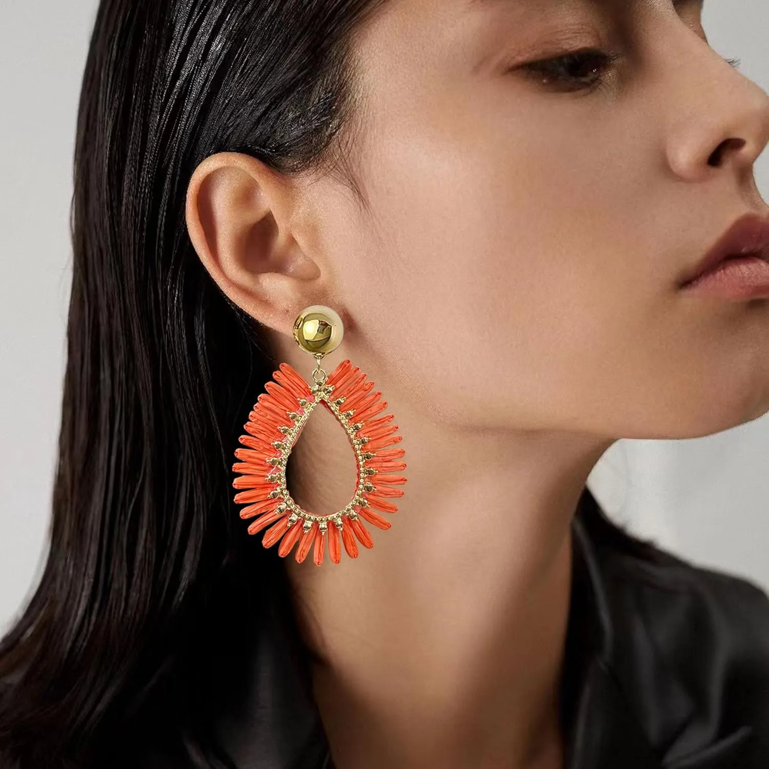 GBAHFY Rattan Summer Straw Earrings for Women Tassel Woven Bohemian Earring Wicker Braid Hoop Drop Earring
