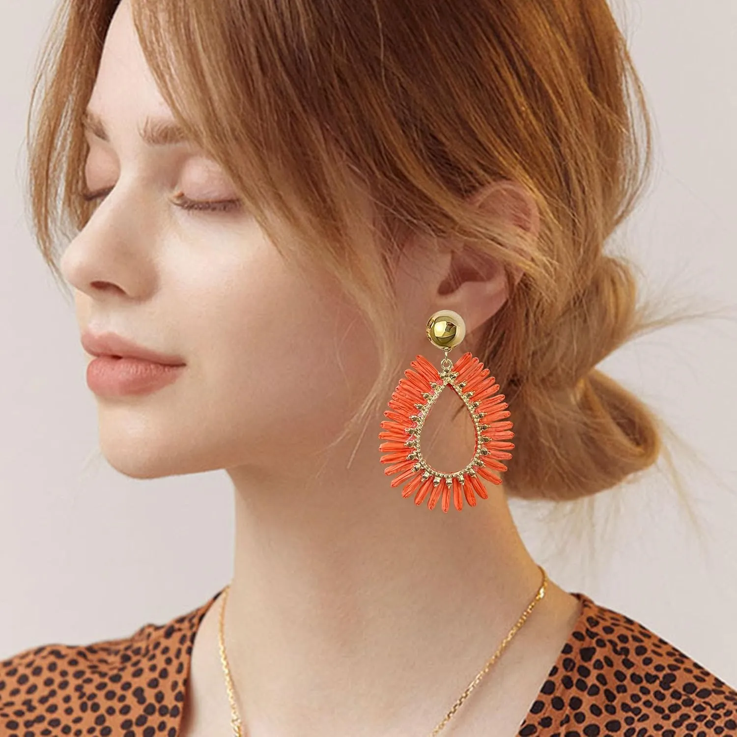 GBAHFY Rattan Summer Straw Earrings for Women Tassel Woven Bohemian Earring Wicker Braid Hoop Drop Earring