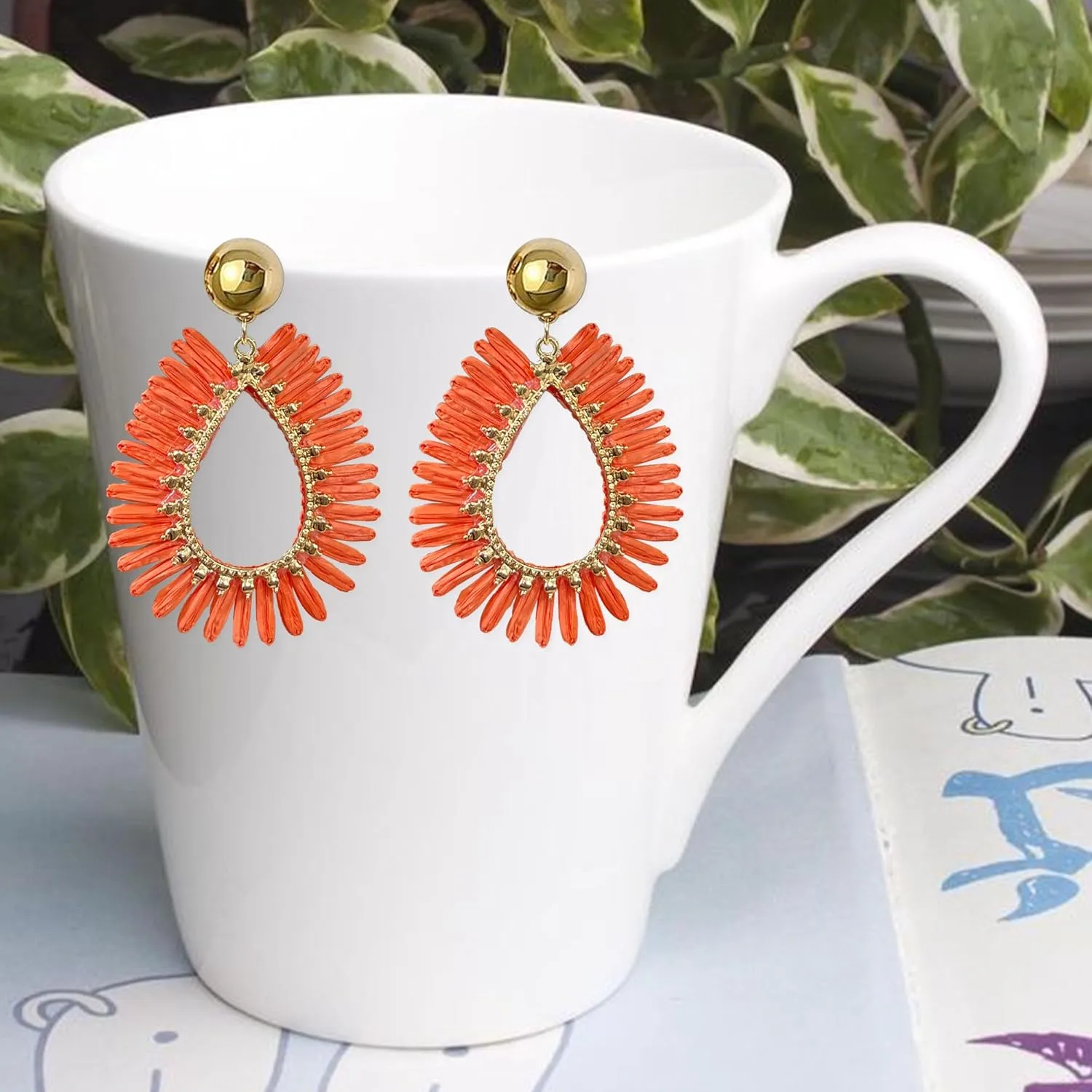 GBAHFY Rattan Summer Straw Earrings for Women Tassel Woven Bohemian Earring Wicker Braid Hoop Drop Earring