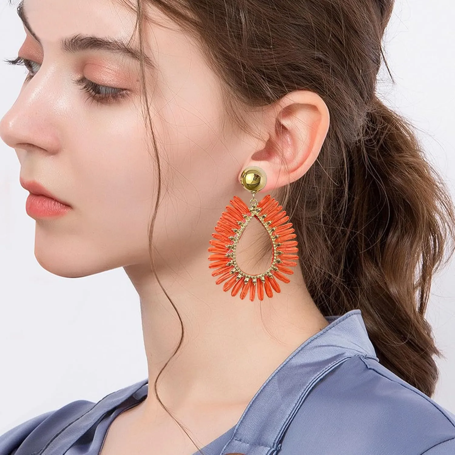 GBAHFY Rattan Summer Straw Earrings for Women Tassel Woven Bohemian Earring Wicker Braid Hoop Drop Earring