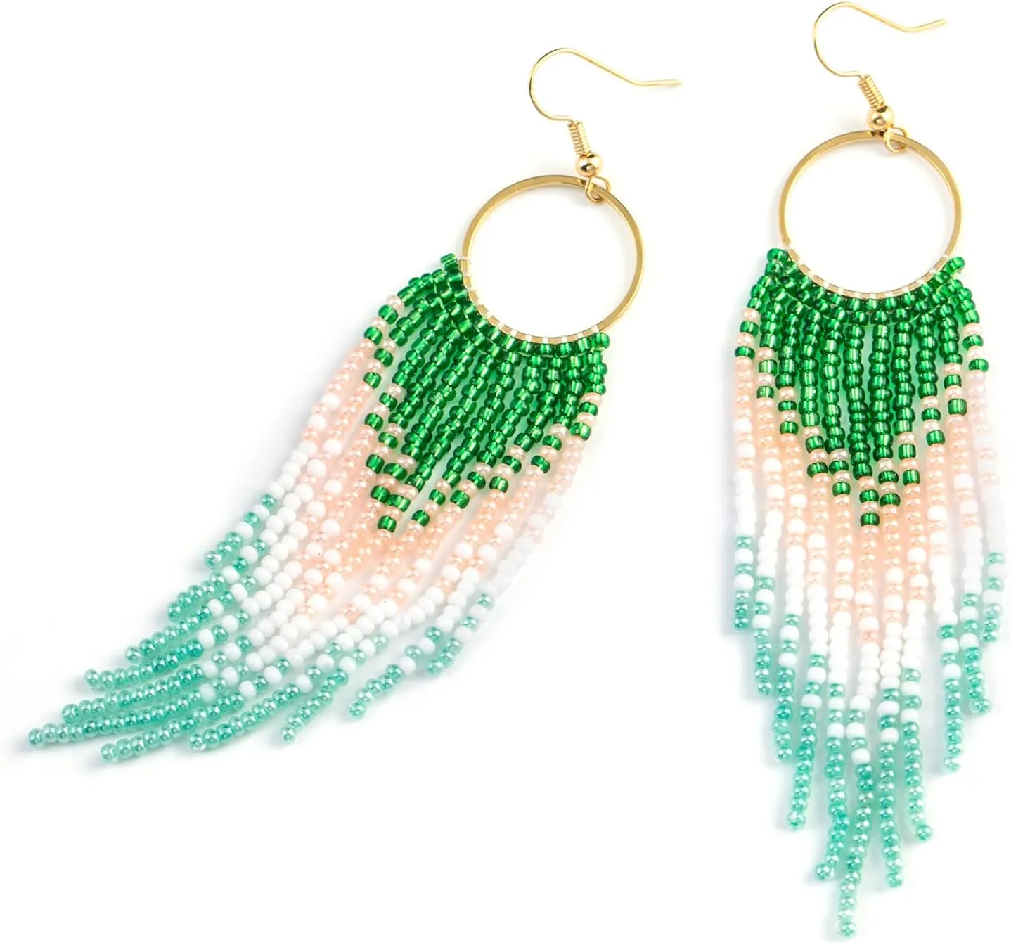 Handmade Beaded Tassel Earrings - Statement Seed Bead Earrings, Boho Beaded Fringe Drop Earrings for Women