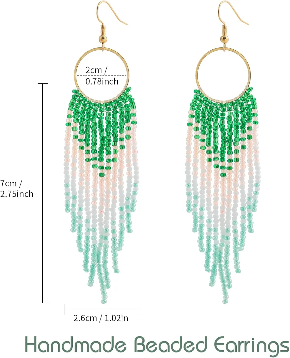 Handmade Beaded Tassel Earrings - Statement Seed Bead Earrings, Boho Beaded Fringe Drop Earrings for Women