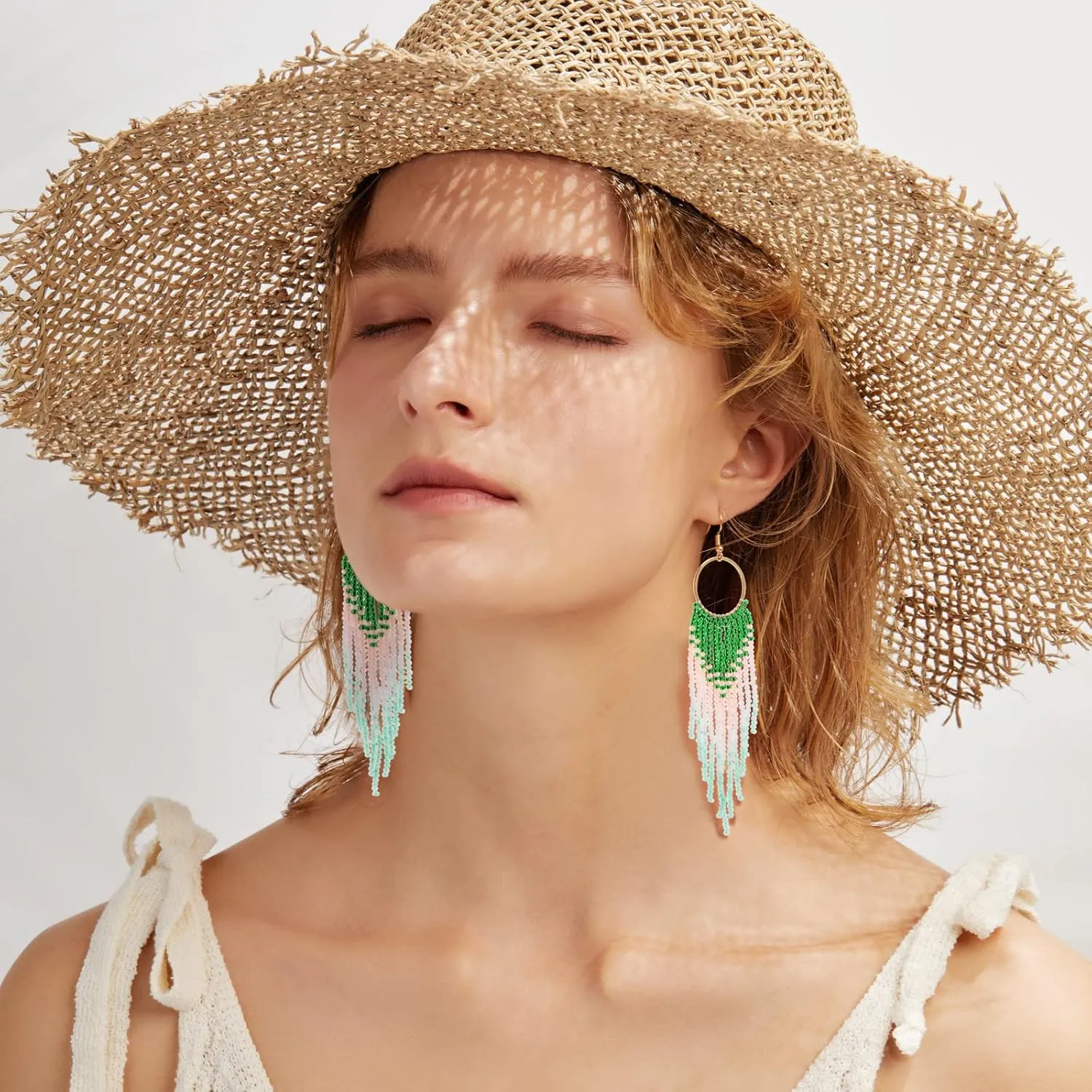 Handmade Beaded Tassel Earrings - Statement Seed Bead Earrings, Boho Beaded Fringe Drop Earrings for Women