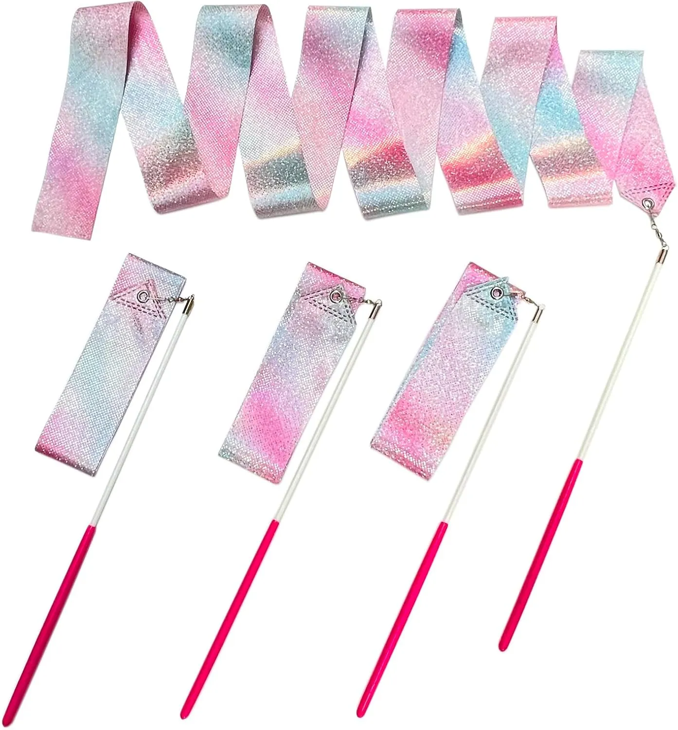 HZMM Dance Ribbons, 78.7 Inch Sparkling Dance Ribbon Streamer, Rhythmic Gymnastics Ribbon with Wand, Twirling Dancing Ribbons, for Kids Girls Adults Talent Shows Artistic Dancing Training