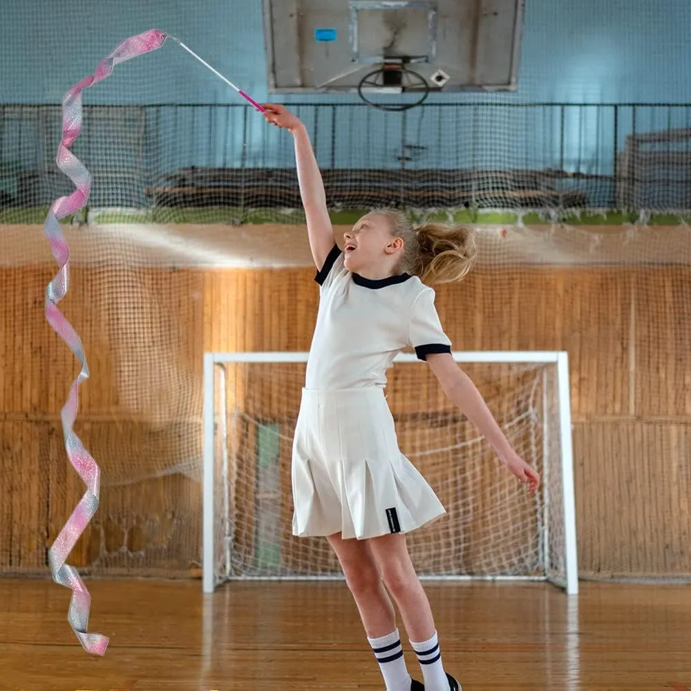 HZMM Dance Ribbons, 78.7 Inch Sparkling Dance Ribbon Streamer, Rhythmic Gymnastics Ribbon with Wand, Twirling Dancing Ribbons, for Kids Girls Adults Talent Shows Artistic Dancing Training