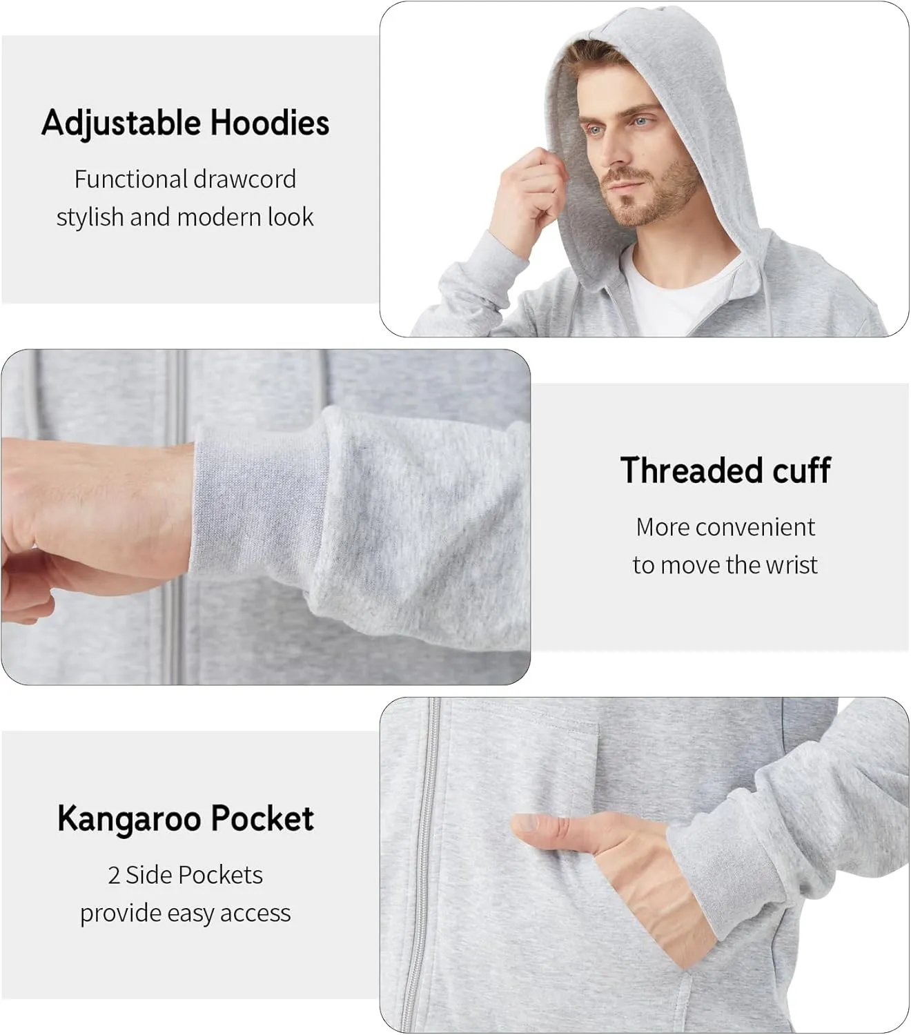 Idtswch Mens Tall Lightweight Hoodies Zip Up Sweatshirt Slim Fit Jacket