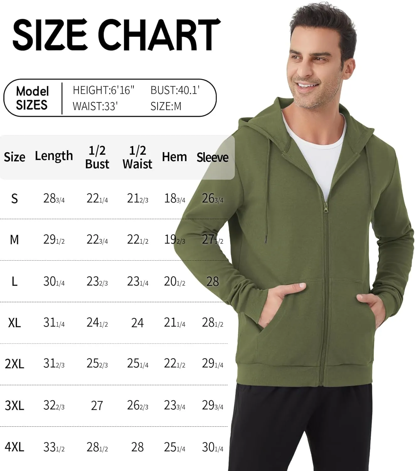 Idtswch Mens Tall Lightweight Hoodies Zip Up Sweatshirt Slim Fit Jacket