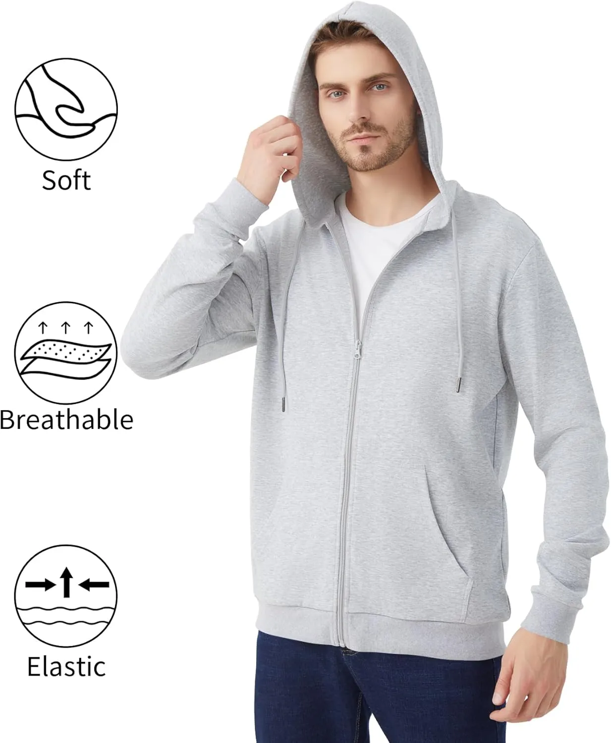 Idtswch Mens Tall Lightweight Hoodies Zip Up Sweatshirt Slim Fit Jacket