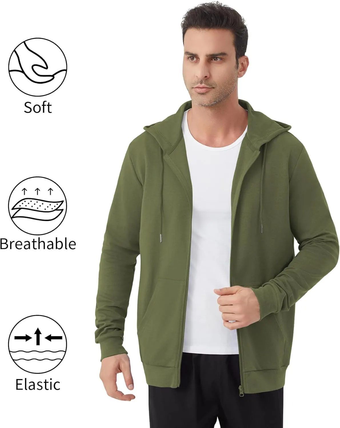 Idtswch Mens Tall Lightweight Hoodies Zip Up Sweatshirt Slim Fit Jacket
