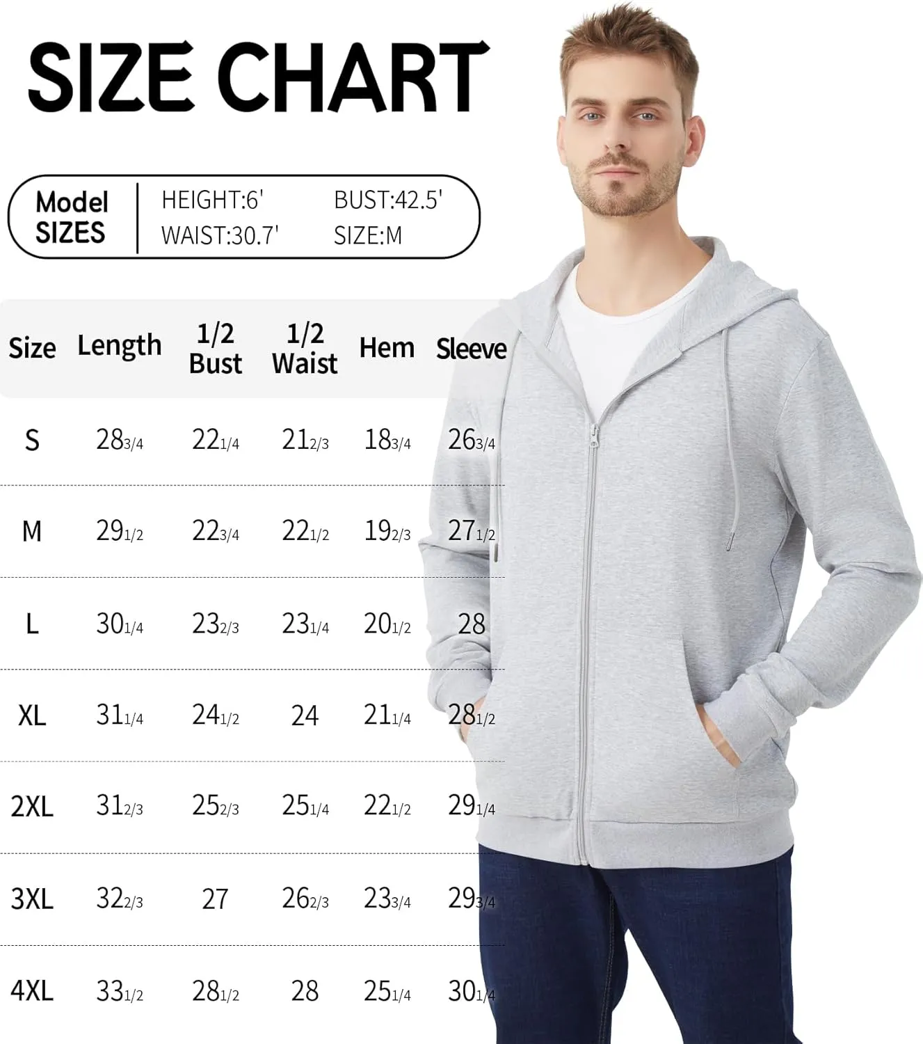 Idtswch Mens Tall Lightweight Hoodies Zip Up Sweatshirt Slim Fit Jacket