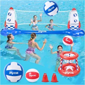 JoyCat Inflatable Pool Volleyball Set,125 Inch Volleyball Net & Basketball Hoop,Floating Swimming Pool Games Beach Toys for Kids,Water Games for Adults and Family,Pools Party Gift