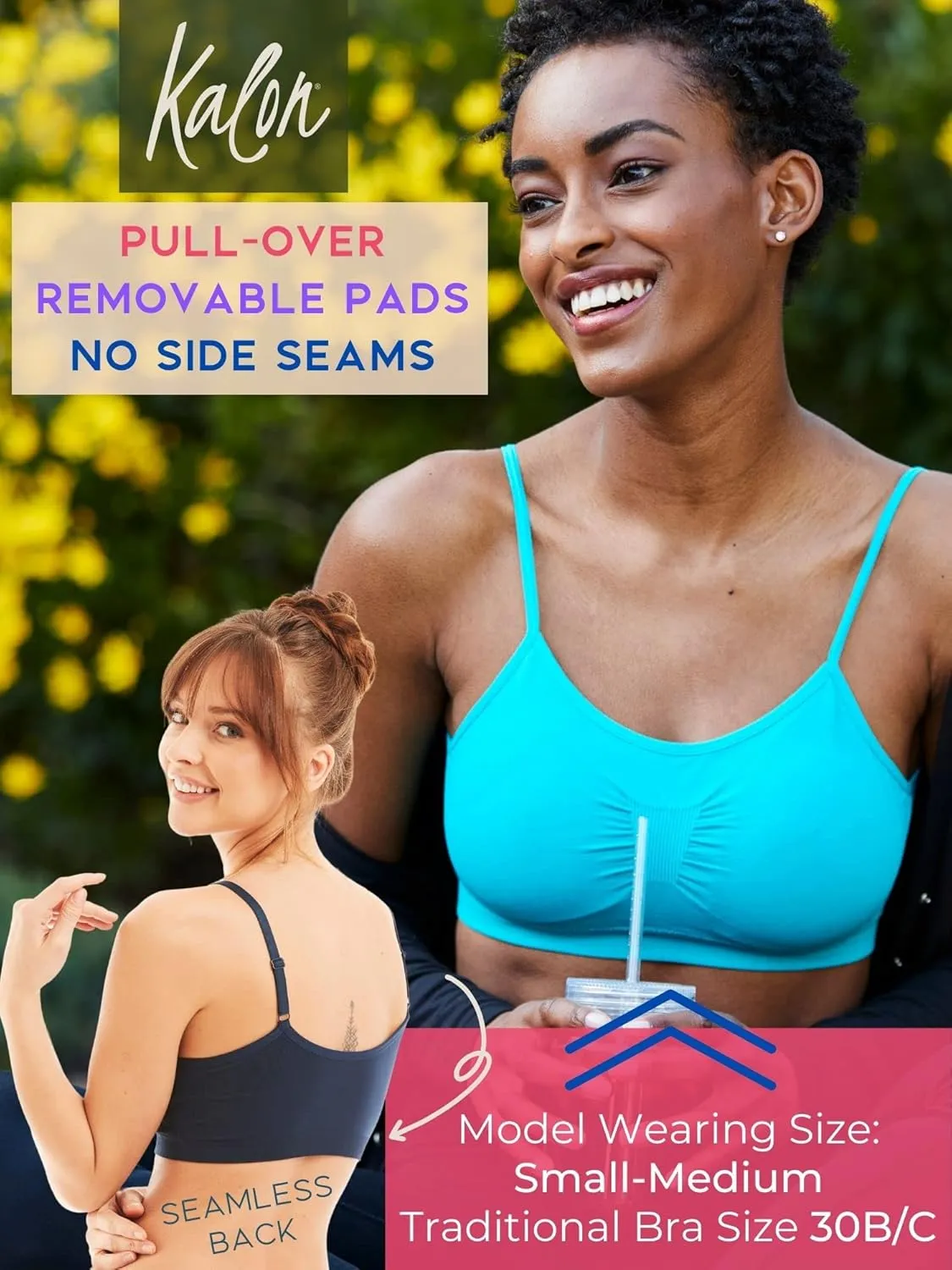 Kalon 4 Pack Womens Nylon Spandex Removable Pads Comfort Cami Bras Wireless