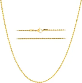 KISPER 18k Gold Hip Hop Rope Chain Necklace ?C Gold Plated Stainless Steel Jewelry for Women & Men with Lobster Clasp