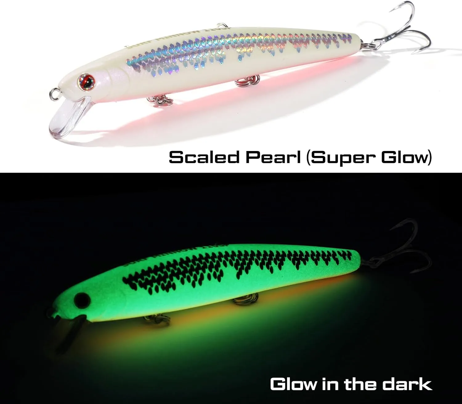 LITTMA California Surf Fishing Lures Saltwater Jerkbait Crankbait Surf Minnow 110 - Metallic Sardine Super Glow & Pearl Pink Belly Glow Lures for Halibut & Striper Fishing