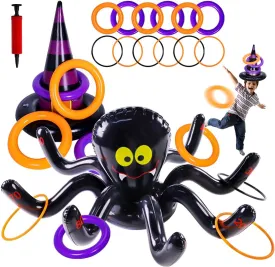 Max Fun Halloween Ring Toss Games Inflatable Spiders Ring Toss Witchs Hat Toss Game for Kids Halloween Party Favors Supplies Indoors Outdoors Party Games