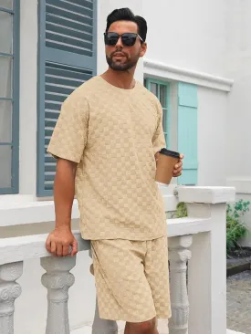 Men's 2 Piece Set Summer Outfits Casual Geometric Texture Short Sleeve Shirt and Shorts Track Suits for Men Set