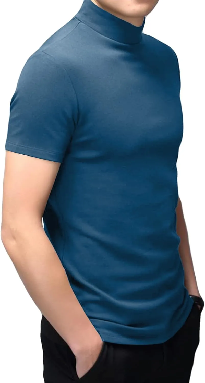 Men's Fashion Mock Turtleneck T-Shirts Long Sleeve Pullover Sweater Basic Designed Undershirt Slim Fit Top
